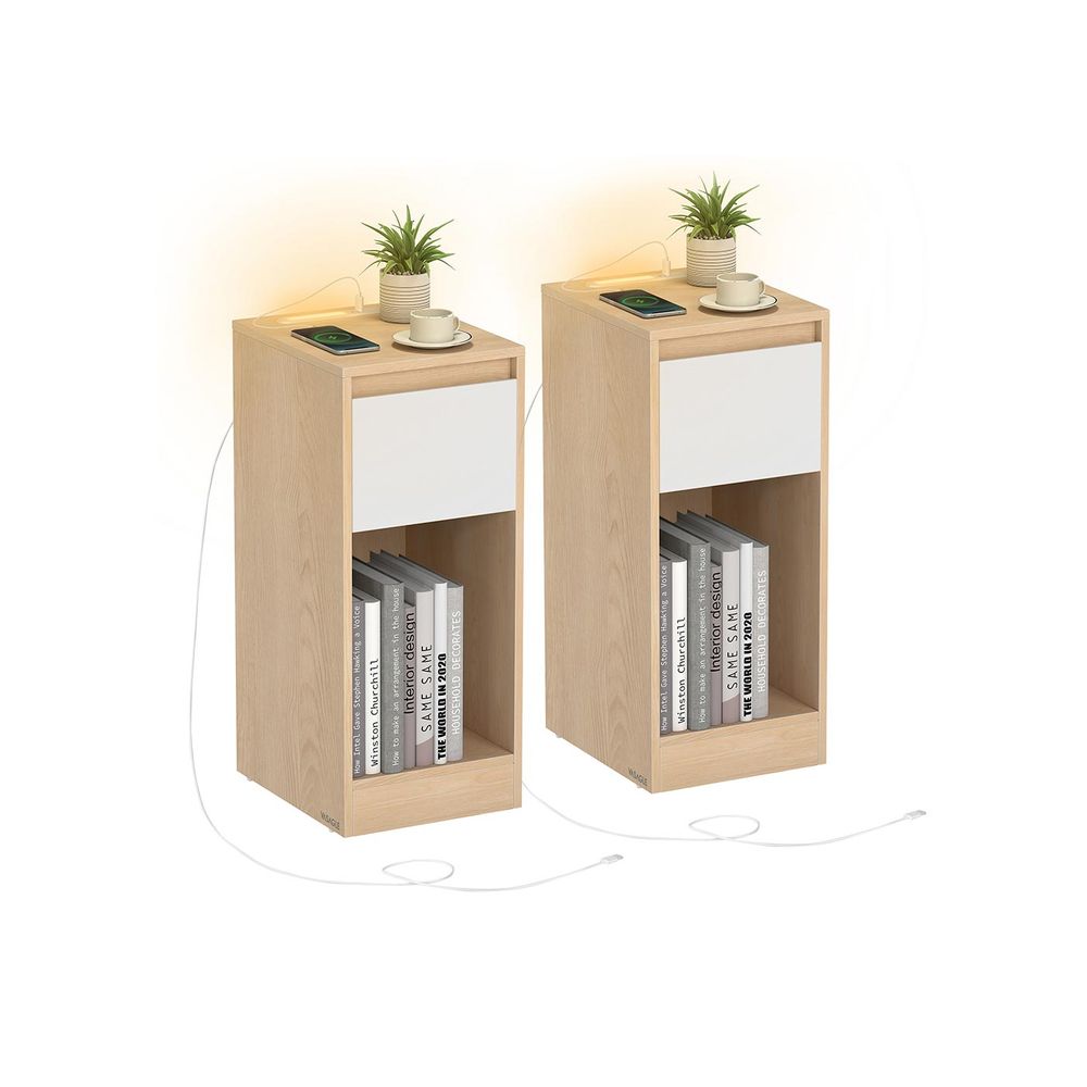 Nachtkastje met LED-verlichting – Zwart – 30 x 25 x 59,5 cm - Met USB-A & USB-C poorten