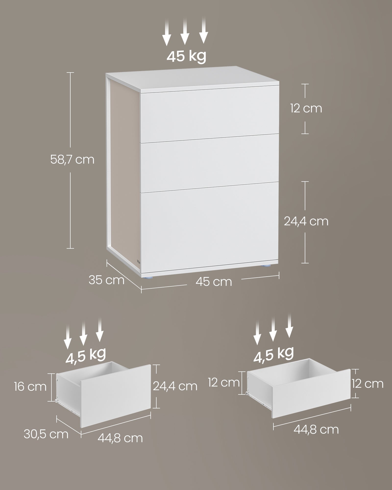 Nachtkastje met 3 lades – Modern ontwerp – Cappuccinobeige