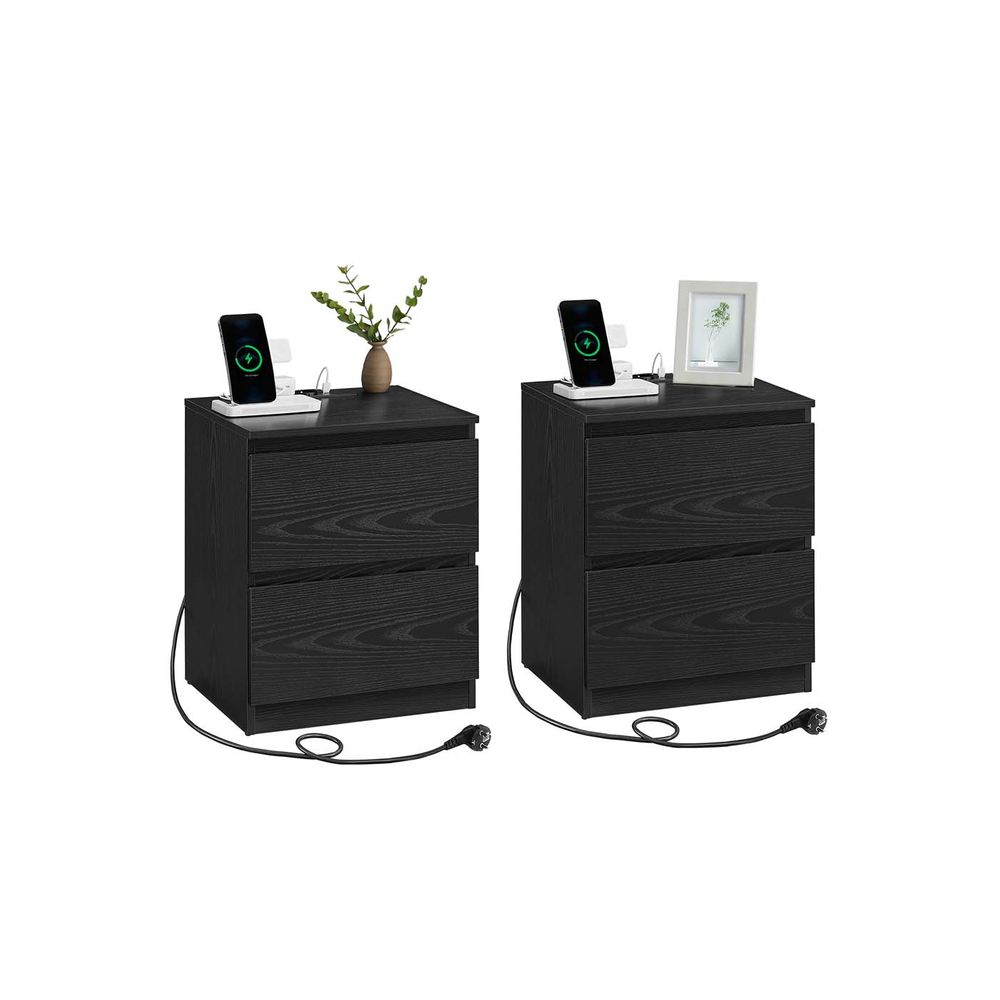 Nachtkastje set van 2 – Wolkenwit – 2 lades – Met stopcontact – Met USB poorten