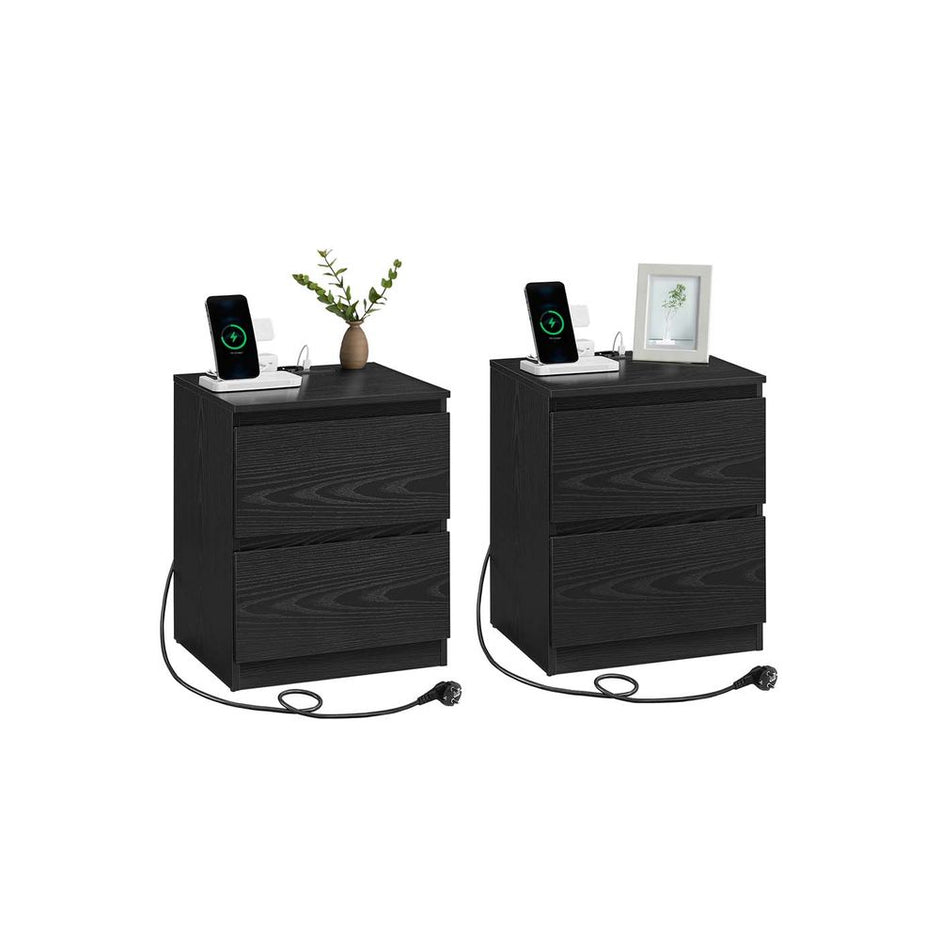Nachtkastje set van 2 – Wolkenwit – 2 lades – Met stopcontact – Met USB poorten