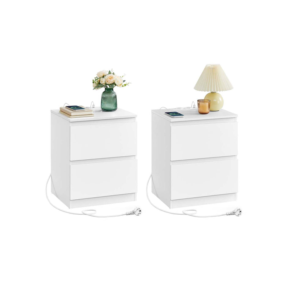 Nachtkastje set van 2 – Wolkenwit – 2 lades – Met stopcontact – Met USB poorten