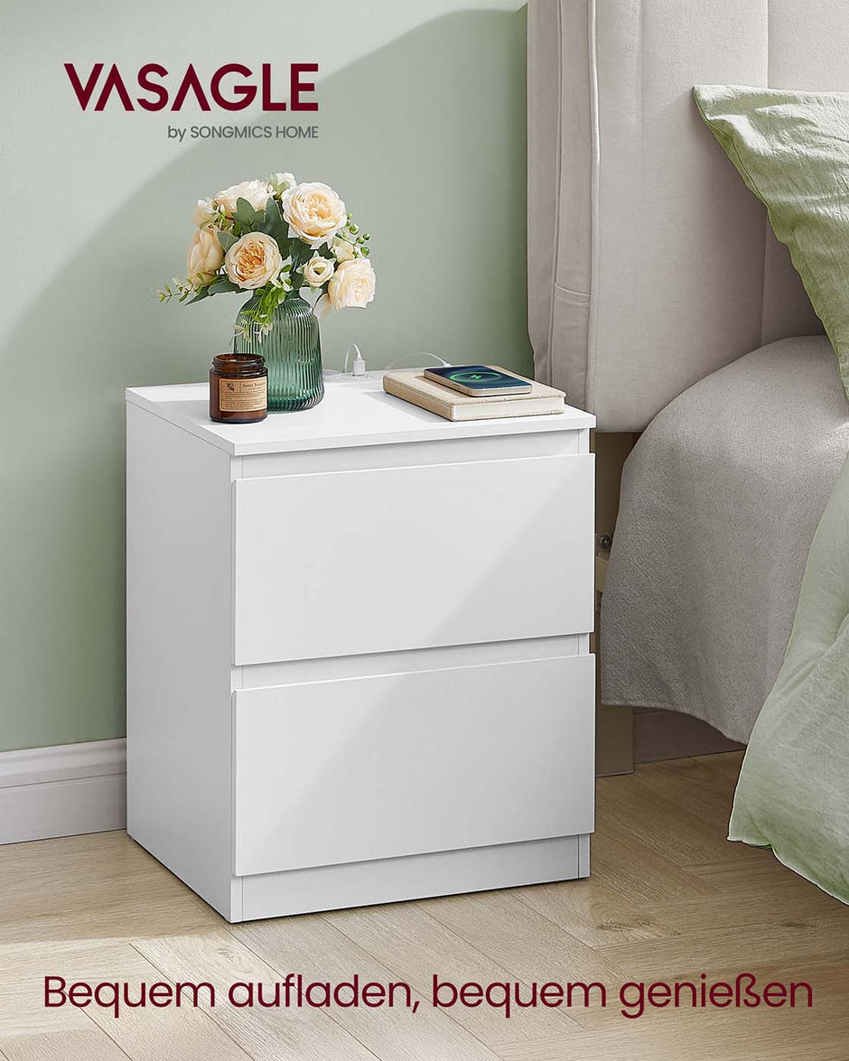 Nachtkastje set van 2 – Wolkenwit – 2 lades – Met stopcontact – Met USB poorten