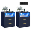 Nachtkastjes – Set van 2 – Met Oplaadstation en LED-Verlichting – Lades – Antracietblauw