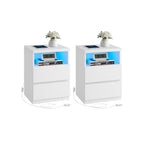 Nachtkastje set van 2 met LED-verlichting – wolkwit
