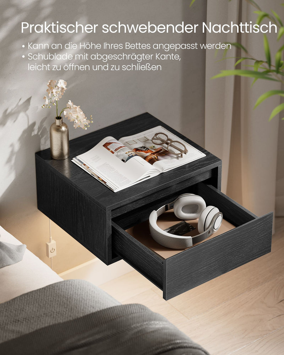 Nachtkastje met 50 kg draagvermogen – Ruimtebesparend – Ebbenhout zwart