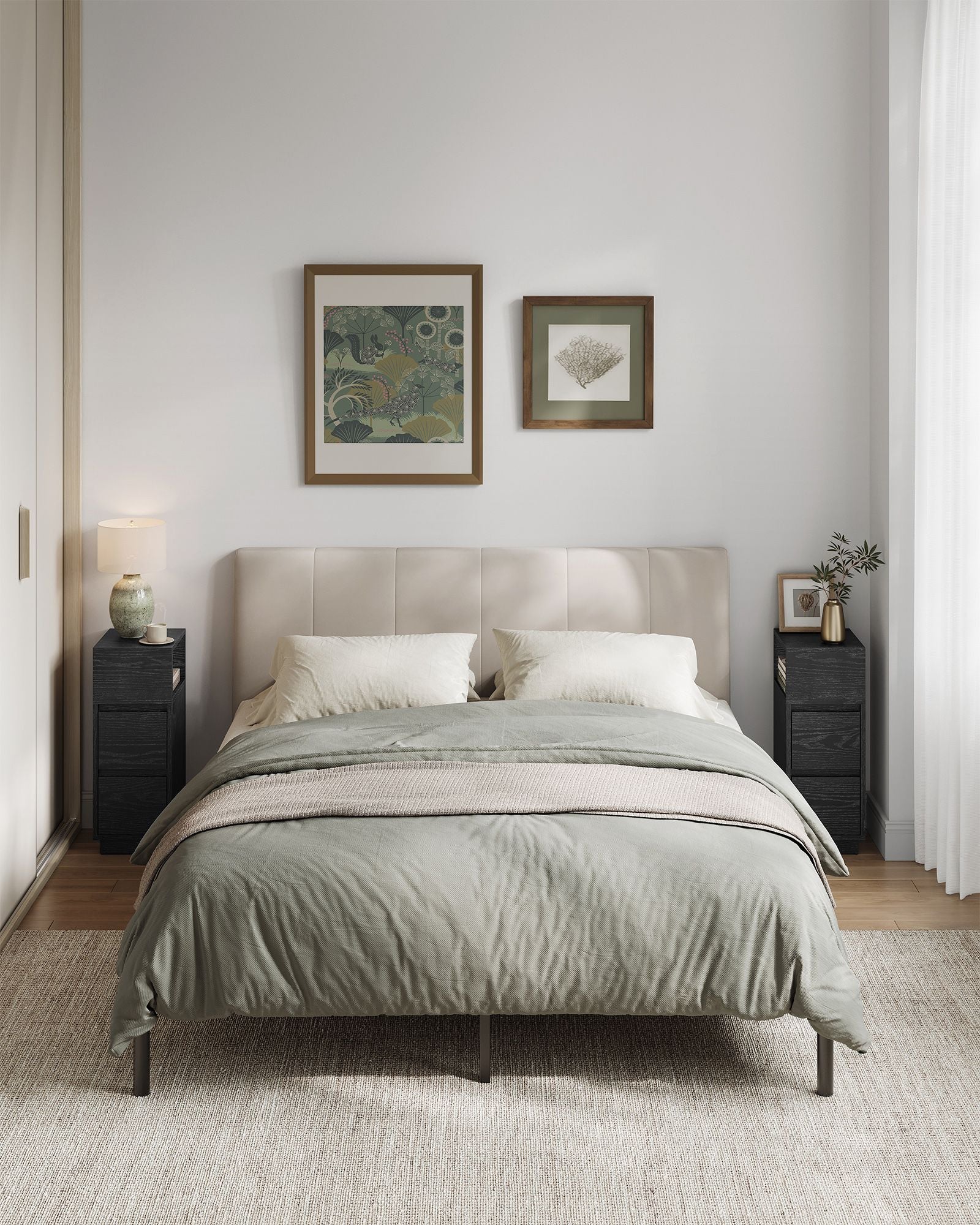 Smal Nachtkastje Set van 2 met Lades - Hout - Ebbenhoutzwart