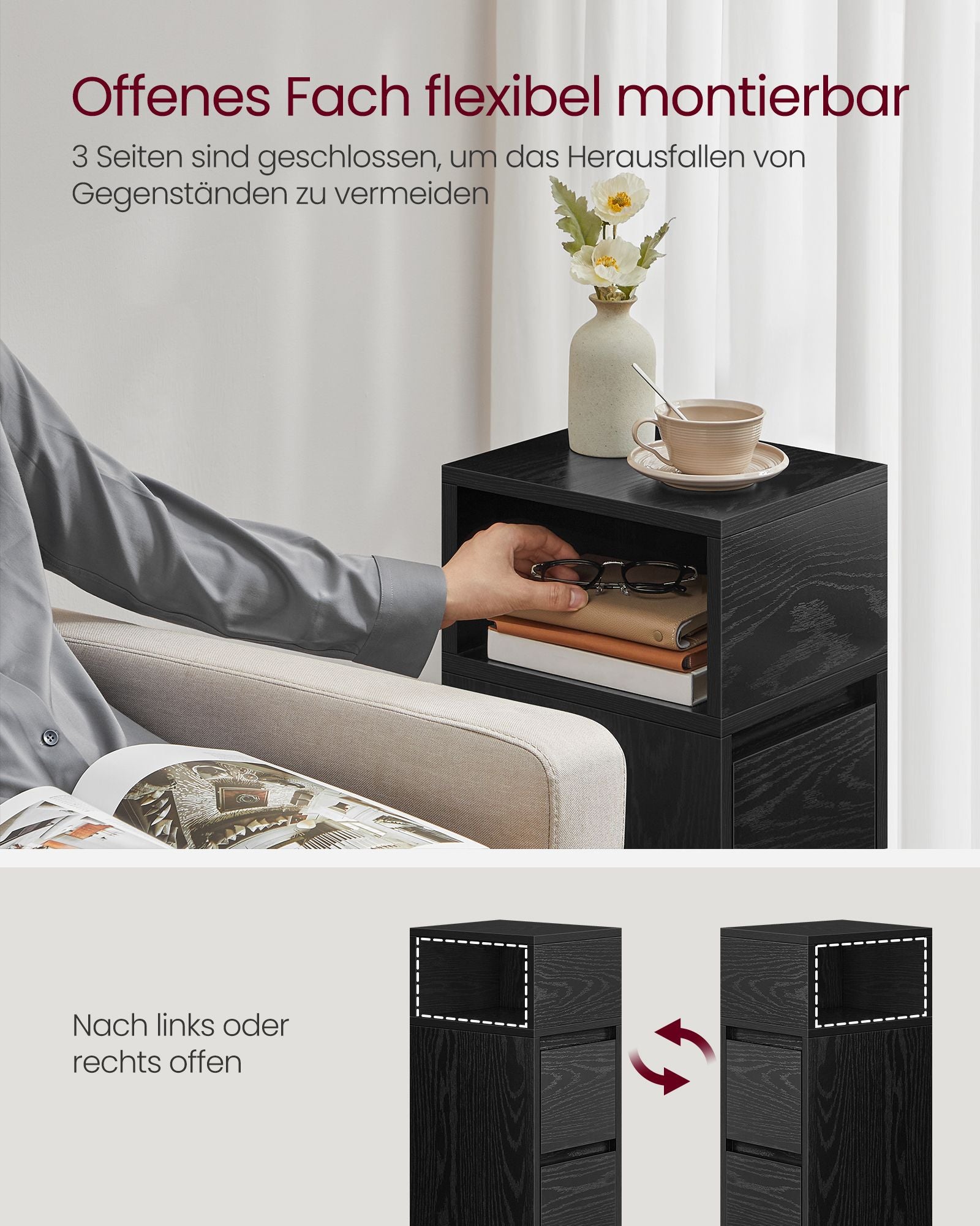 Smal Nachtkastje Set van 2 met Lades - Hout - Ebbenhoutzwart