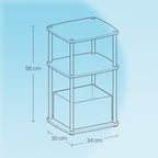 Bijzettafel met 3 planken – 30 x 34 x 58 cm, sneeuwwit