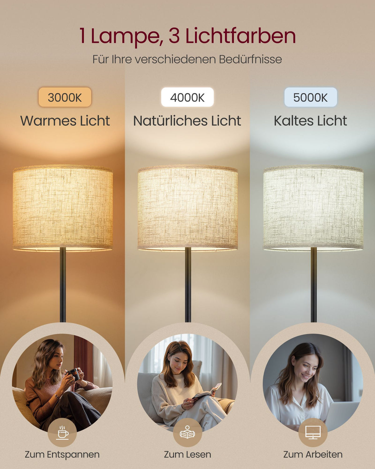 Vloerlamp – In Hoogte Verstelbaar 140-170 cm – 3 Lichtkleuren – Voetschakelaar – Stoffen Kap – Inktzwart