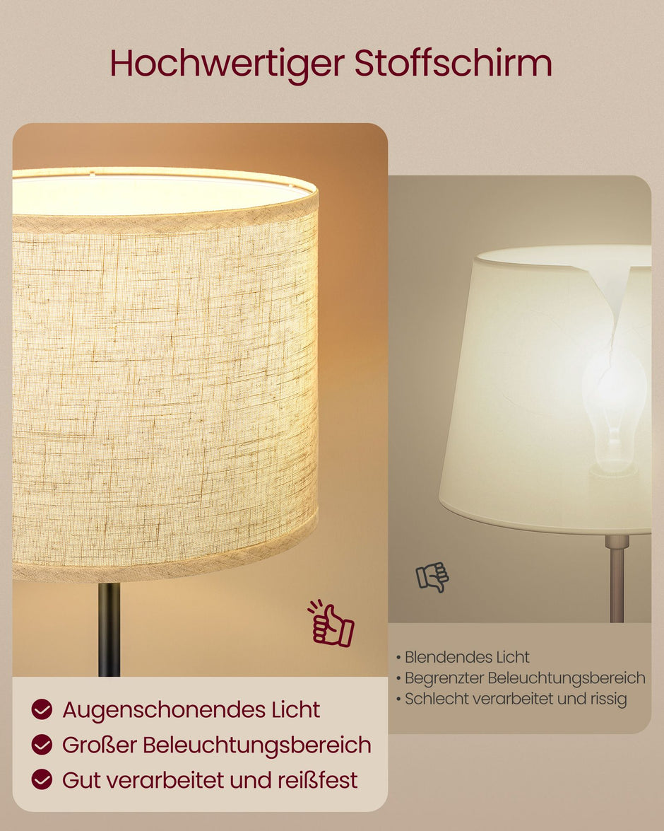 Vloerlamp – In Hoogte Verstelbaar 140-170 cm – 3 Lichtkleuren – Voetschakelaar – Stoffen Kap – Inktzwart