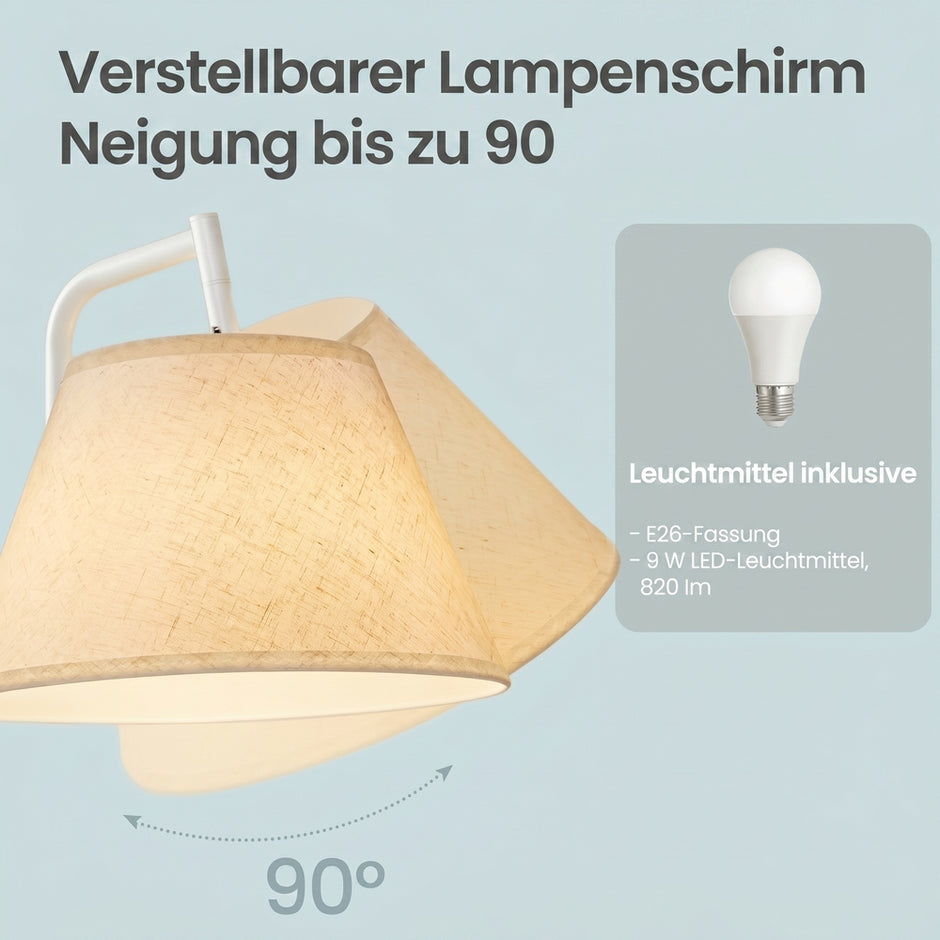 Nachtkastje met Staande Lamp - 3-in-1 met Ablage en Stoffen Mand - Wit - 45 cm