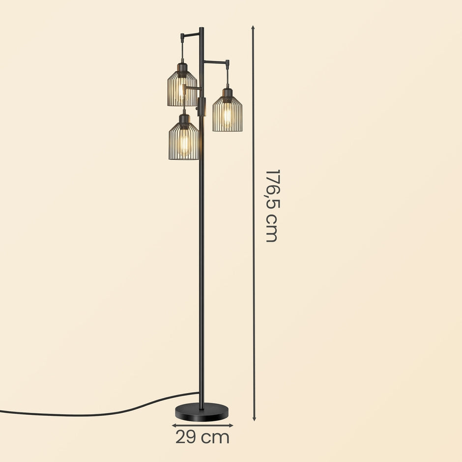 Staande lamp - 29 x 32 x 176,5 cm - 3 E27 fittingen - zwart - 4 kg