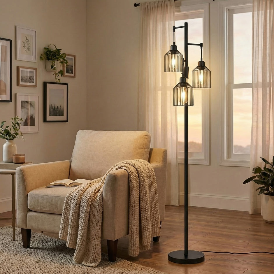 Staande lamp - 29 x 32 x 176,5 cm - 3 E27 fittingen - zwart - 4 kg