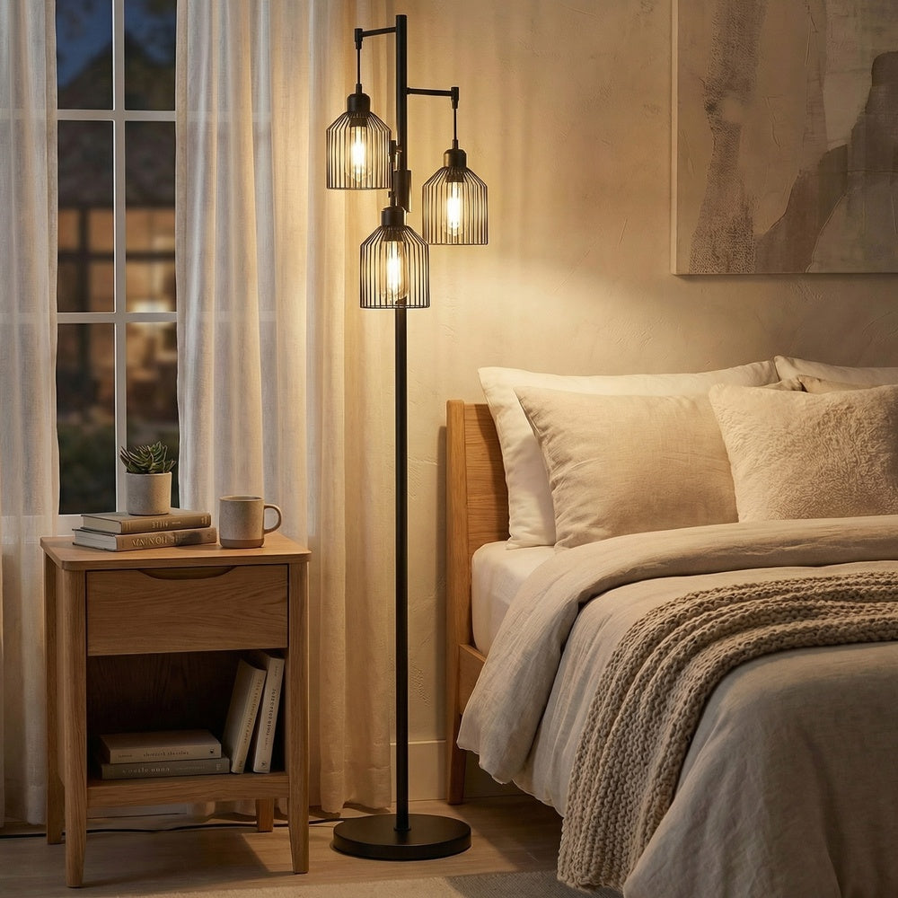 Staande lamp - 29 x 32 x 176,5 cm - 3 E27 fittingen - zwart - 4 kg