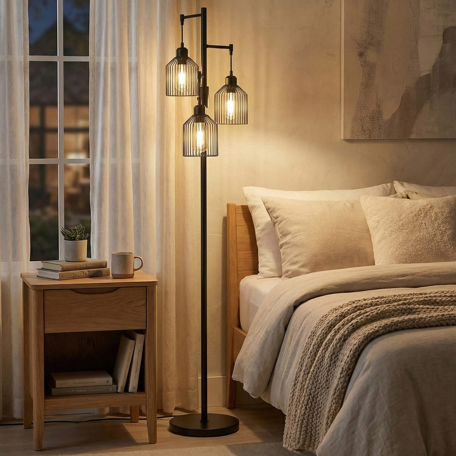 Staande lamp - 29 x 32 x 176,5 cm - 3 E27 fittingen - zwart - 4 kg