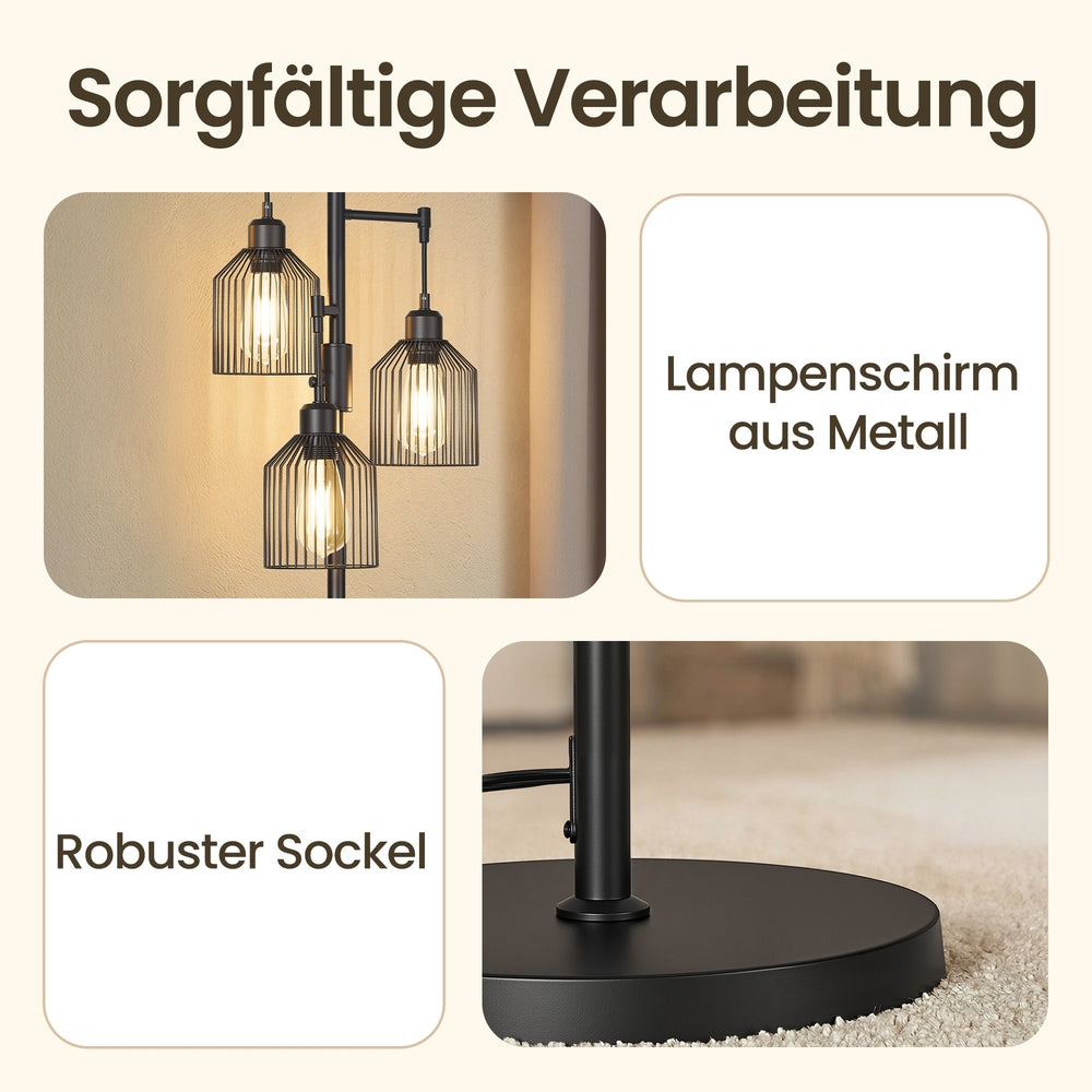 Staande lamp - 29 x 32 x 176,5 cm - 3 E27 fittingen - zwart - 4 kg