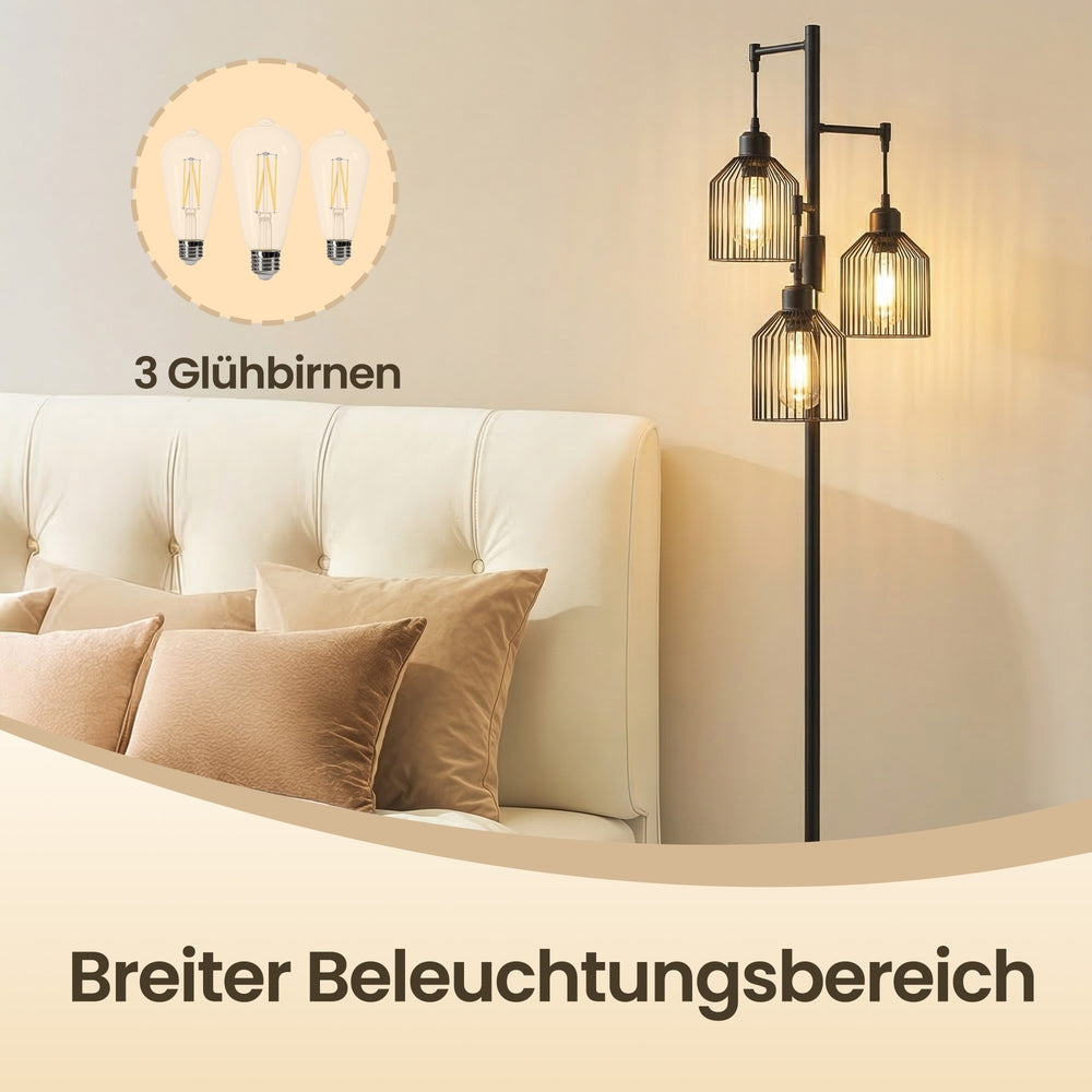Staande lamp - 29 x 32 x 176,5 cm - 3 E27 fittingen - zwart - 4 kg