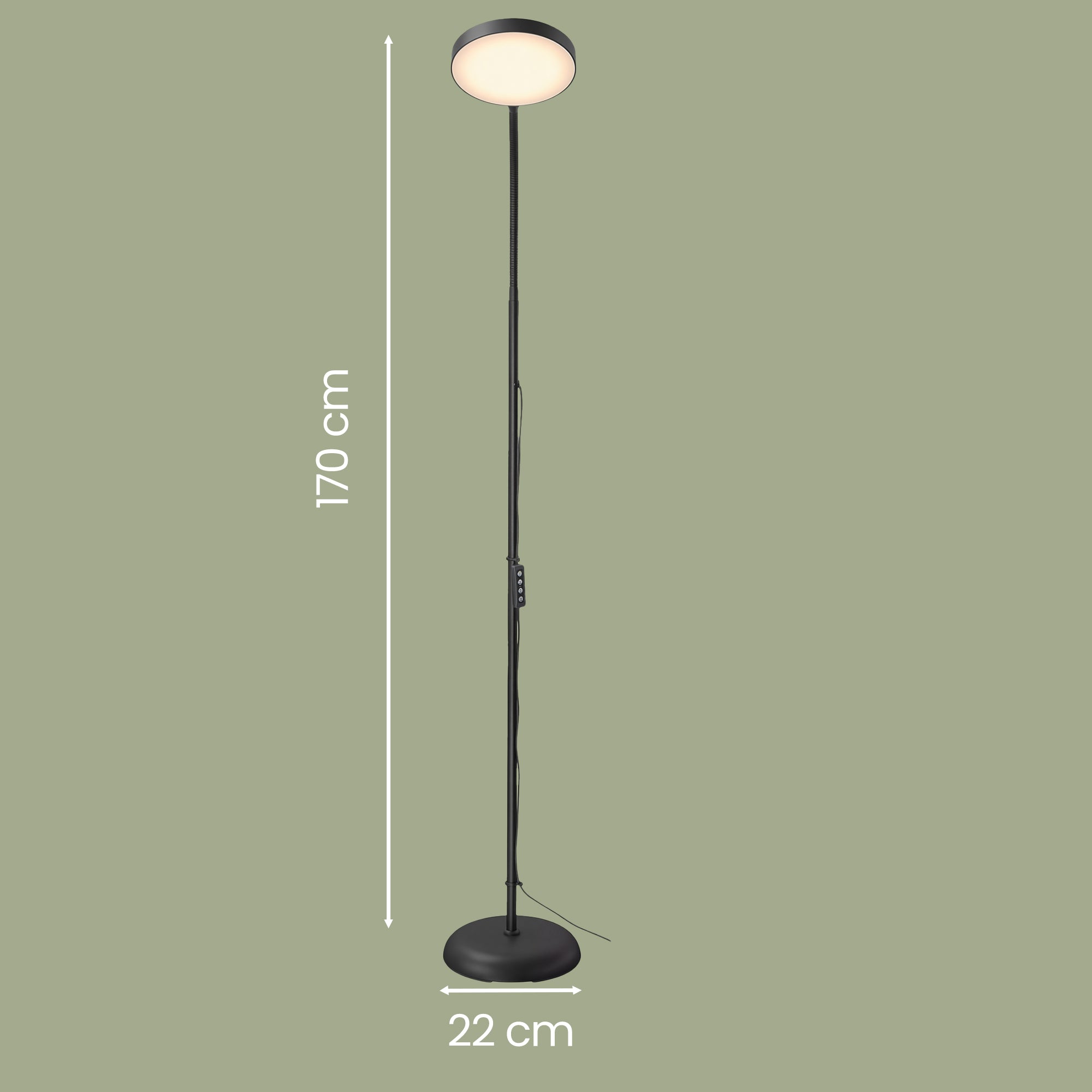 LED Vloerlamp - Dimbare Leeslamp - 360° Draaibaar - 170 cm - Matzwart