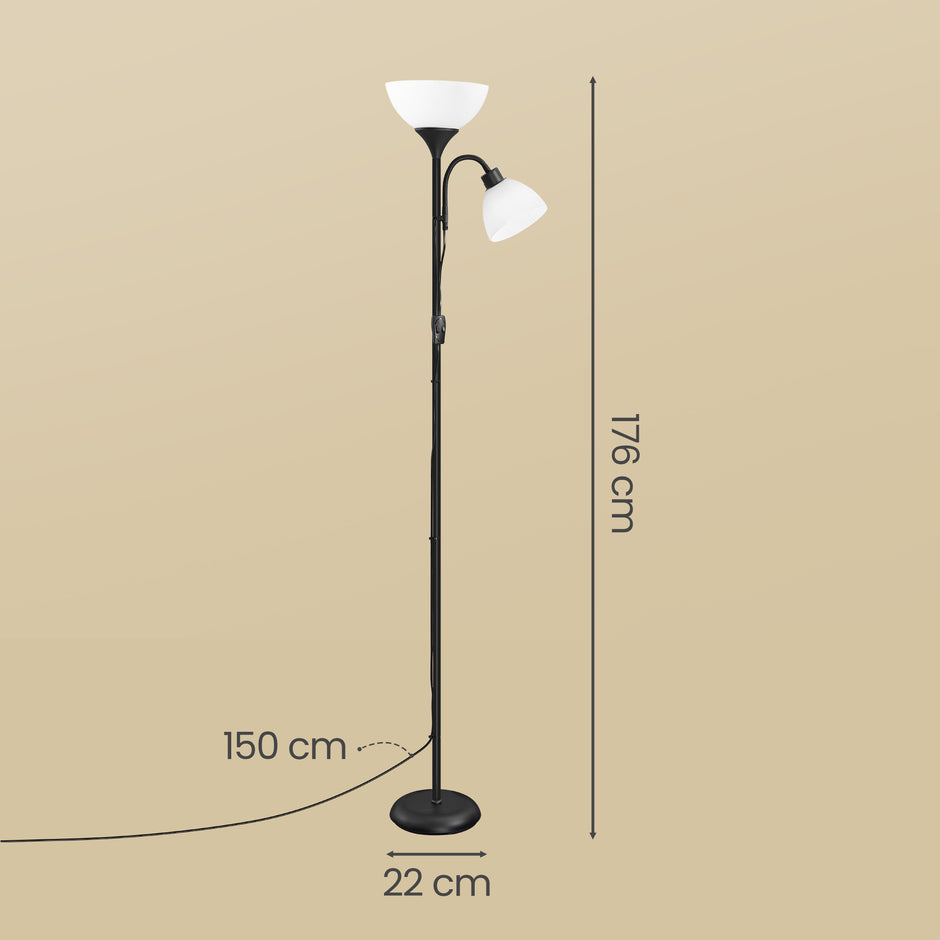 Vloerlamp - Met Verstelbare Leeslamp - 176 cm - Matzwart