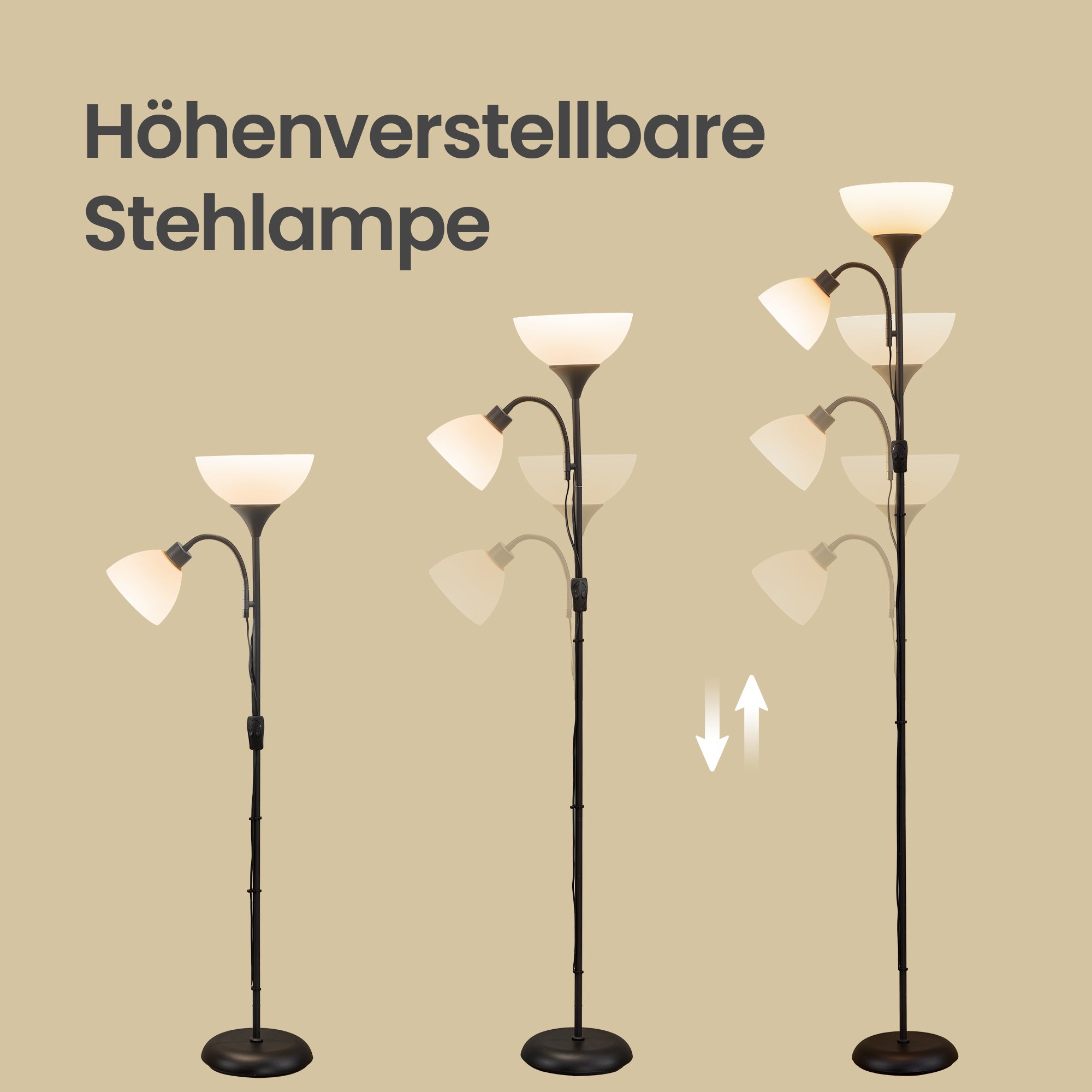 Vloerlamp - Met Verstelbare Leeslamp - 176 cm - Matzwart