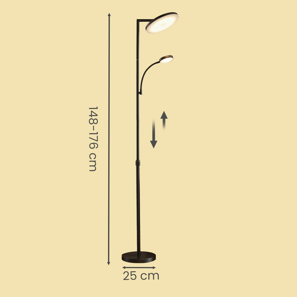 Vloerlamp - 25 x 25 x (148-176) cm - In hoogte verstelbaar - Met leeslampje en timer - Zwart - Maximaal gewicht 5,8 kg
