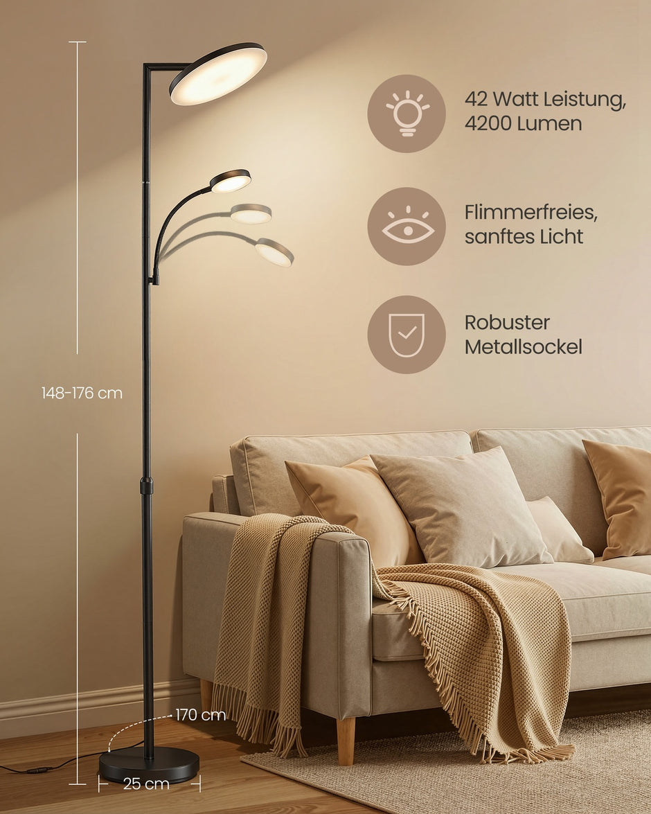 Vloerlamp - 25 x 25 x (148-176) cm - dimbare LED-uplighter - matzwart - 5,8 kg
