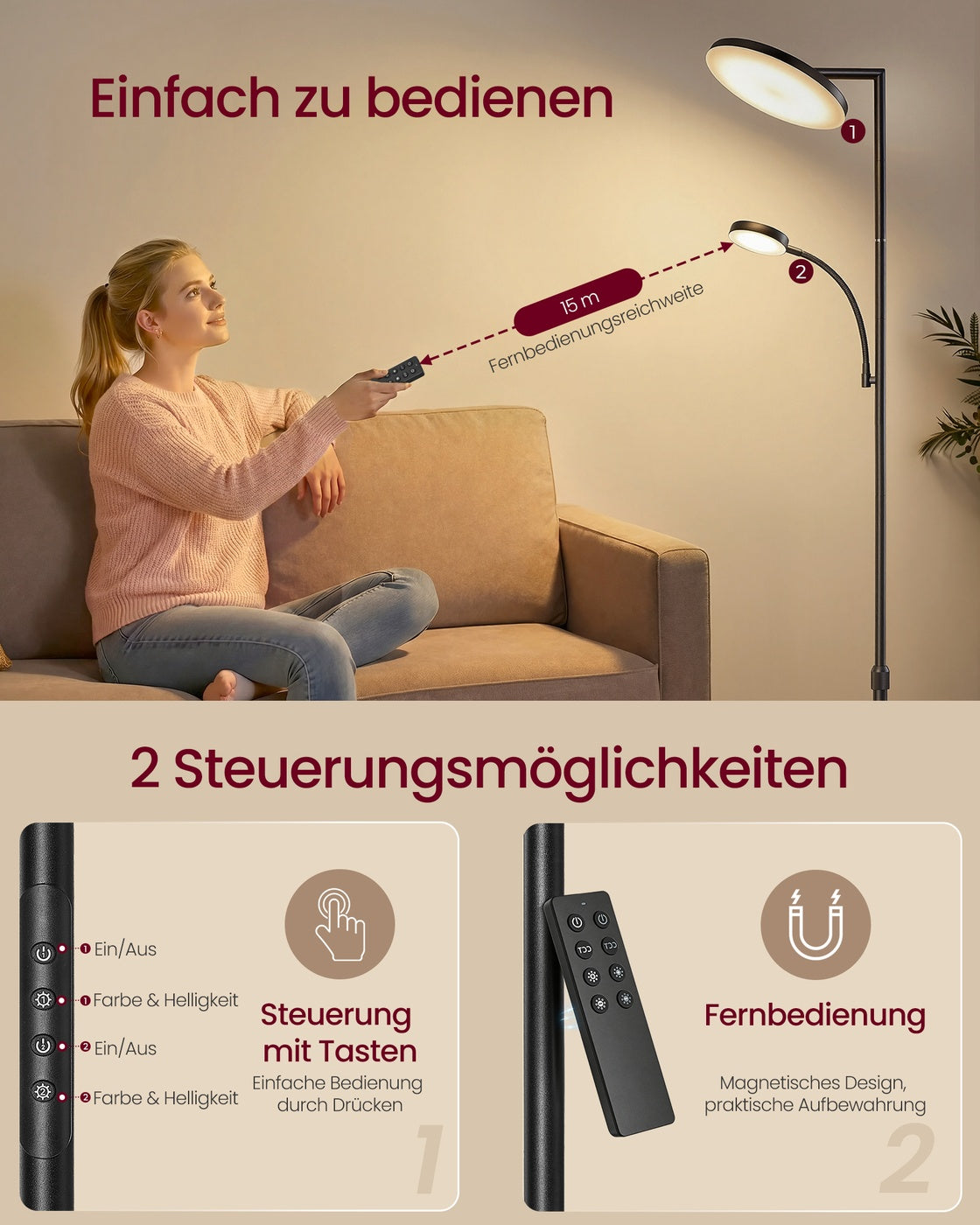 Vloerlamp - 25 x 25 x (148-176) cm - dimbare LED-uplighter - matzwart - 5,8 kg