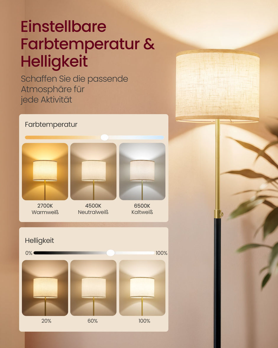 Staande Lamp – RGB LED – App-bediening en Muziekmodus – 140-170 cm – Goud en Zwart