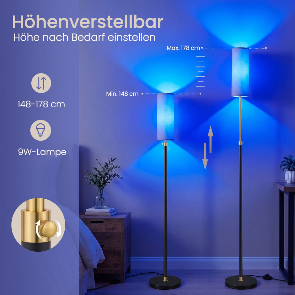 Staande Lamp – RGB LED – Dimbaar – In Hoogte Verstelbaar 148-178 cm – Zwart