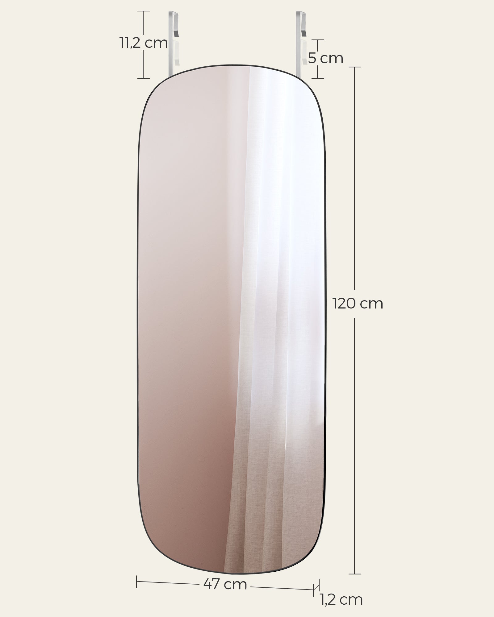 Spiegelwand – gebogen hoek – 120 x 47 cm – zilver