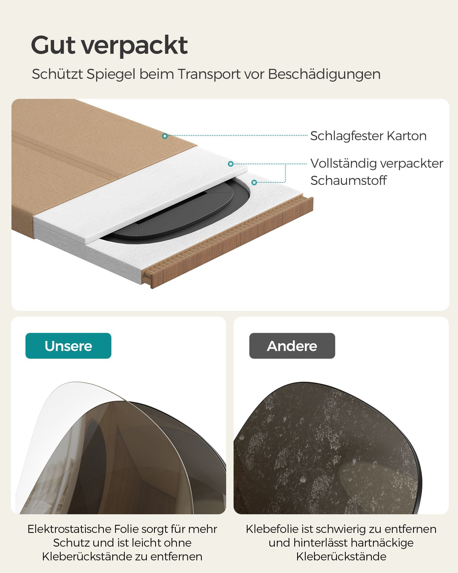 Spiegelwand – 120 x 47 cm – gebogen hoek – frameloos