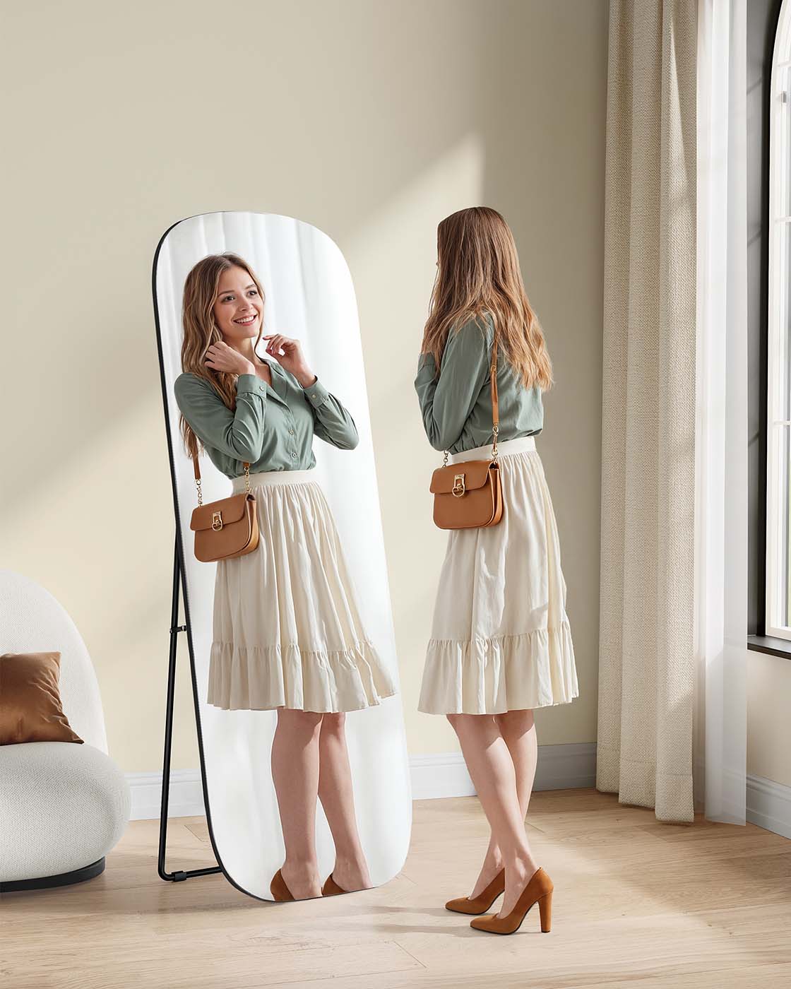 Passpiegel – Ronde hoeken – 160 x 50 cm – inktzwart