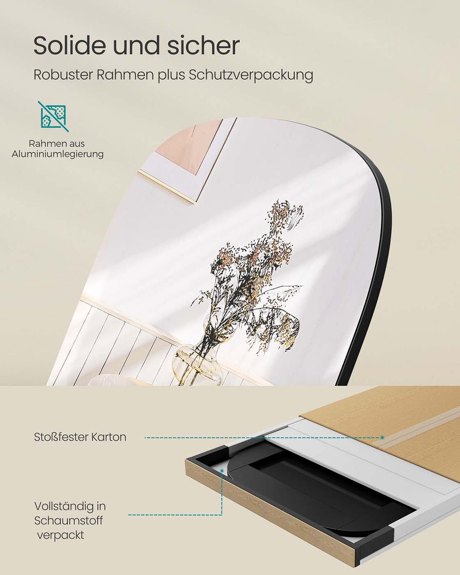 Passpiegel – Ronde hoeken – 160 x 50 cm – inktzwart