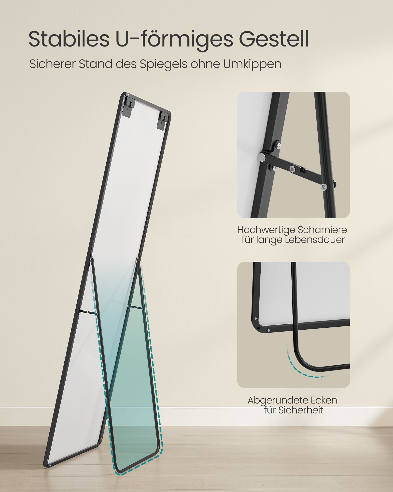 Passpiegel 160 X 50 Cm Rechthoekig Inktzwart