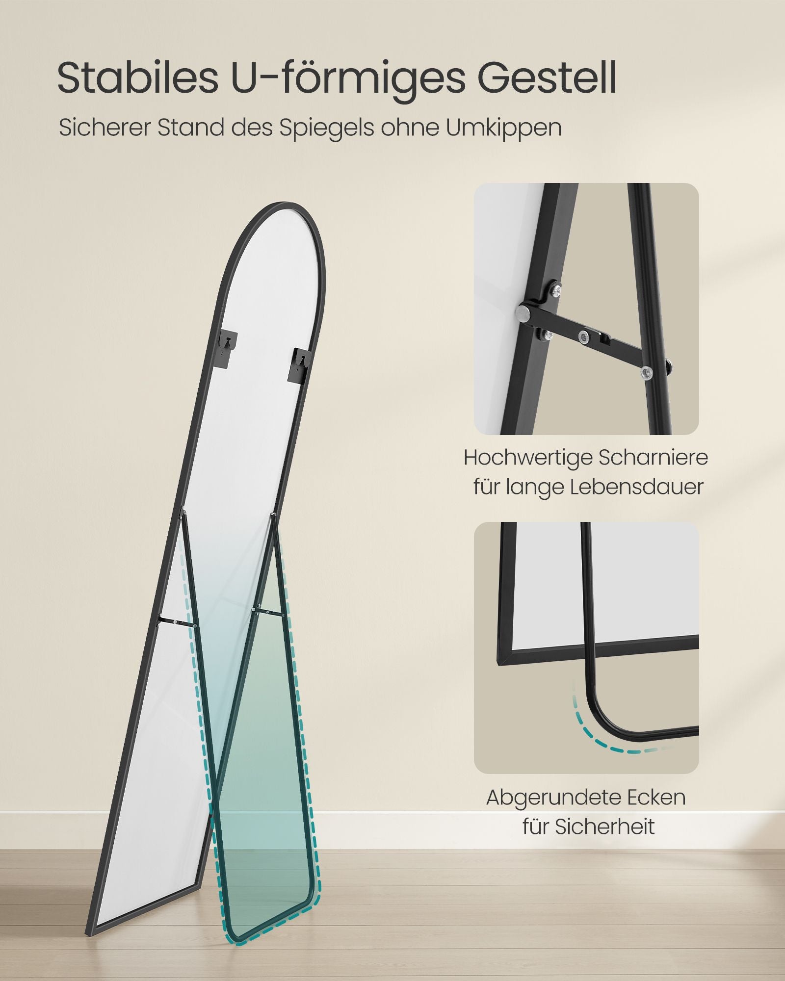 Passpiegel 160 X 50 Cm Gebogen Inktzwart