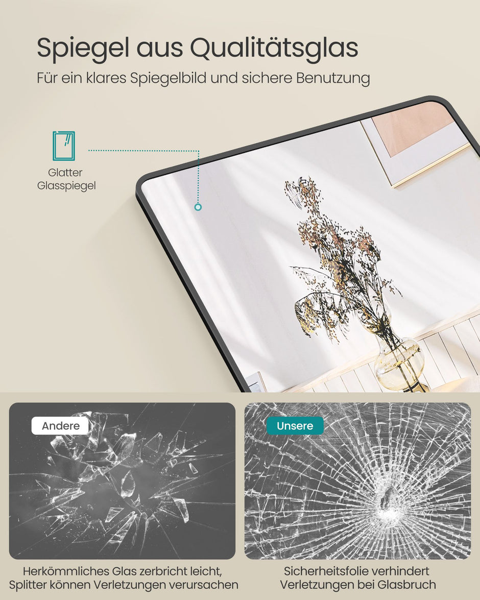 Passpiegel – Rechthoekig – Gehard glas – Inktzwart