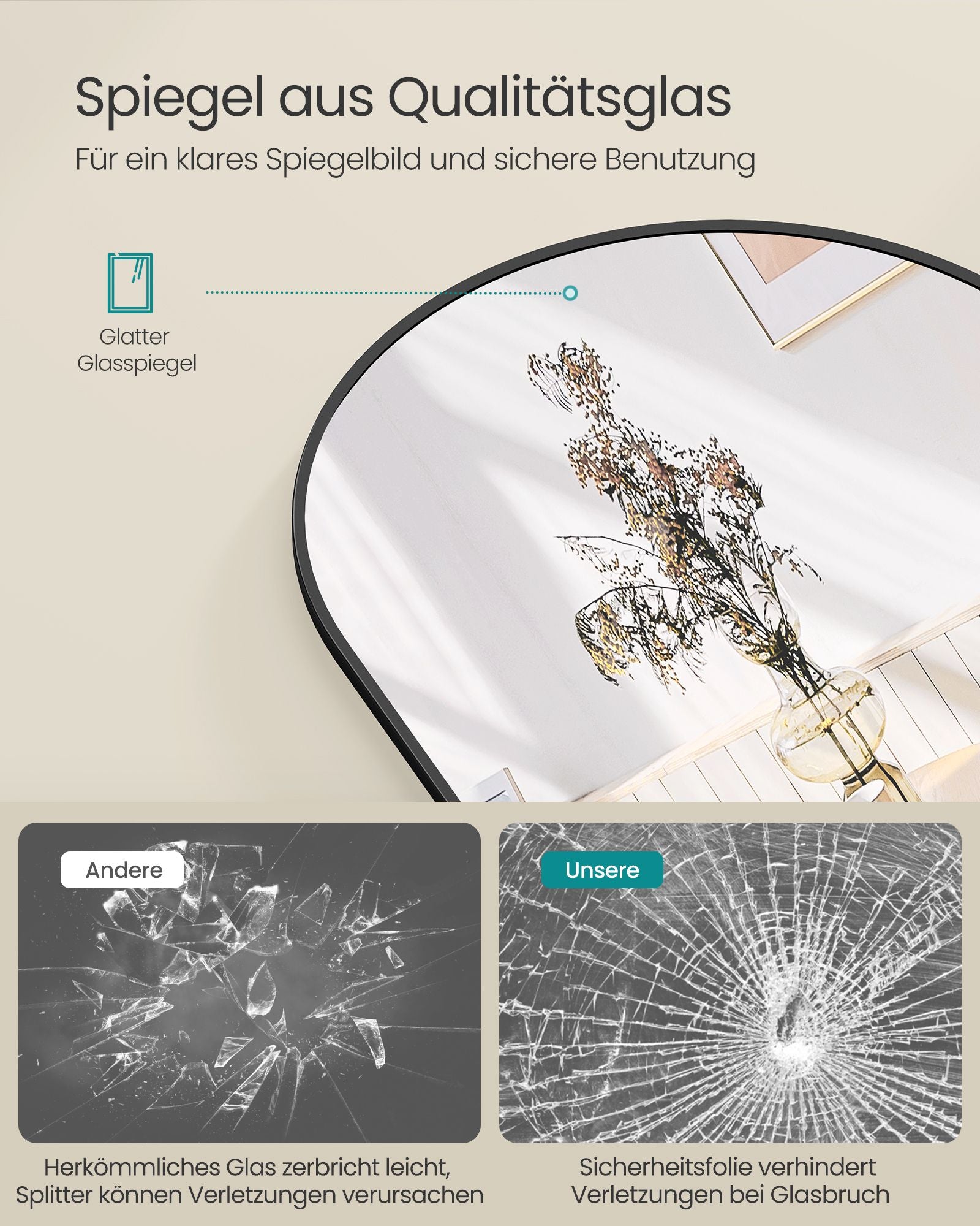 Passpiegel – Gebogen ontwerp – Inktzwart