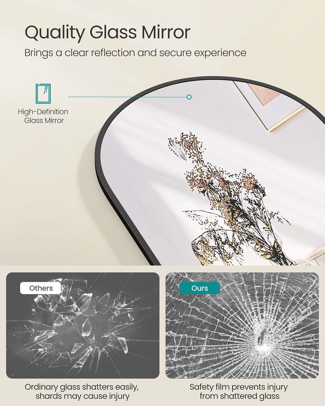 Gebogen spiegel – op ware grootte – inktzwart