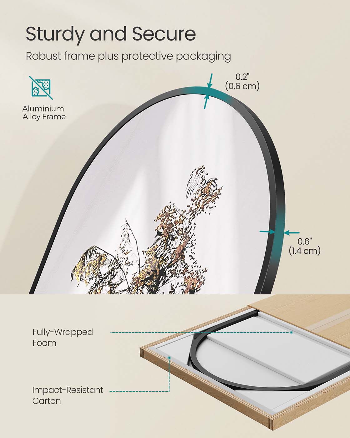 Gebogen spiegel – op ware grootte – inktzwart