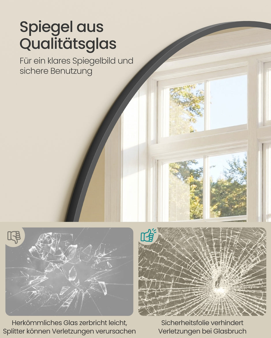 Spiegel - 180 x 80 cm - gebogen - mat zwart - 11,6 kg