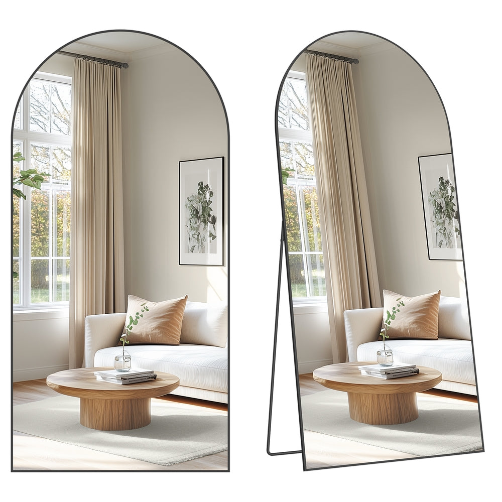 Spiegel - 198 x 89 cm - gebogen - aluminiumlegering - mat zwart - 14,1 kg