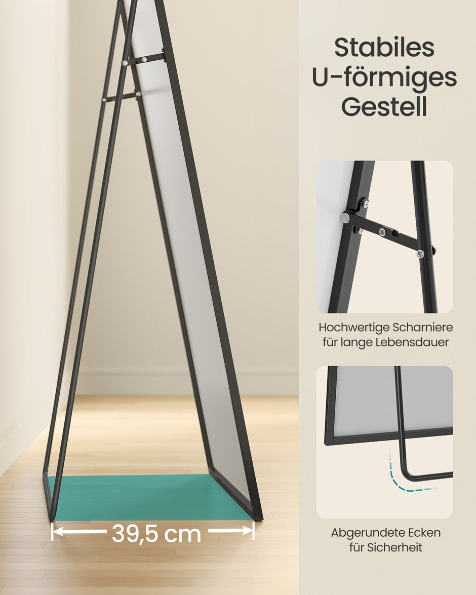 Spiegel - 198 x 89 cm - gebogen - aluminiumlegering - mat zwart - 14,1 kg