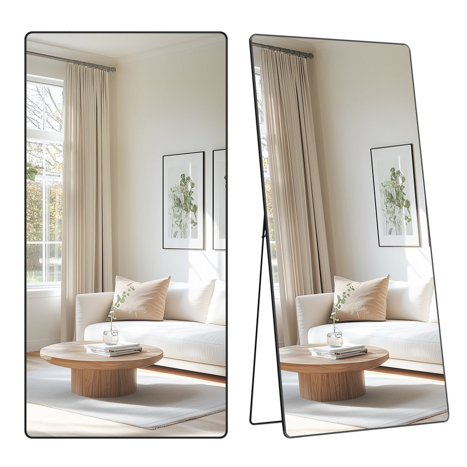 Standaard spiegel - 218 x 102 cm - Matzwart - Gehard glas - Aluminiumlegering - 18,5 kg