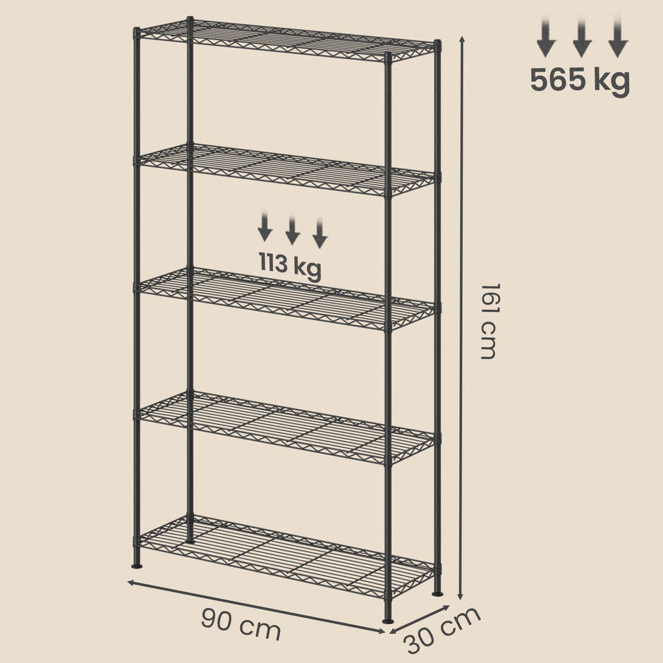 Opbergrek - Metaal - Verstelbare Planken - 5 Niveaus - Zwart