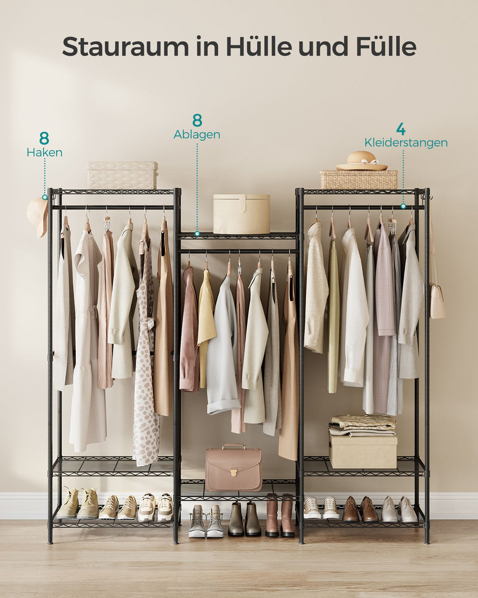 Kledingkast – 40 x 175 x 180 cm – Open ontwerp – Inktzwart – Met verstelbare planken – Tot 220 kg draagvermogen