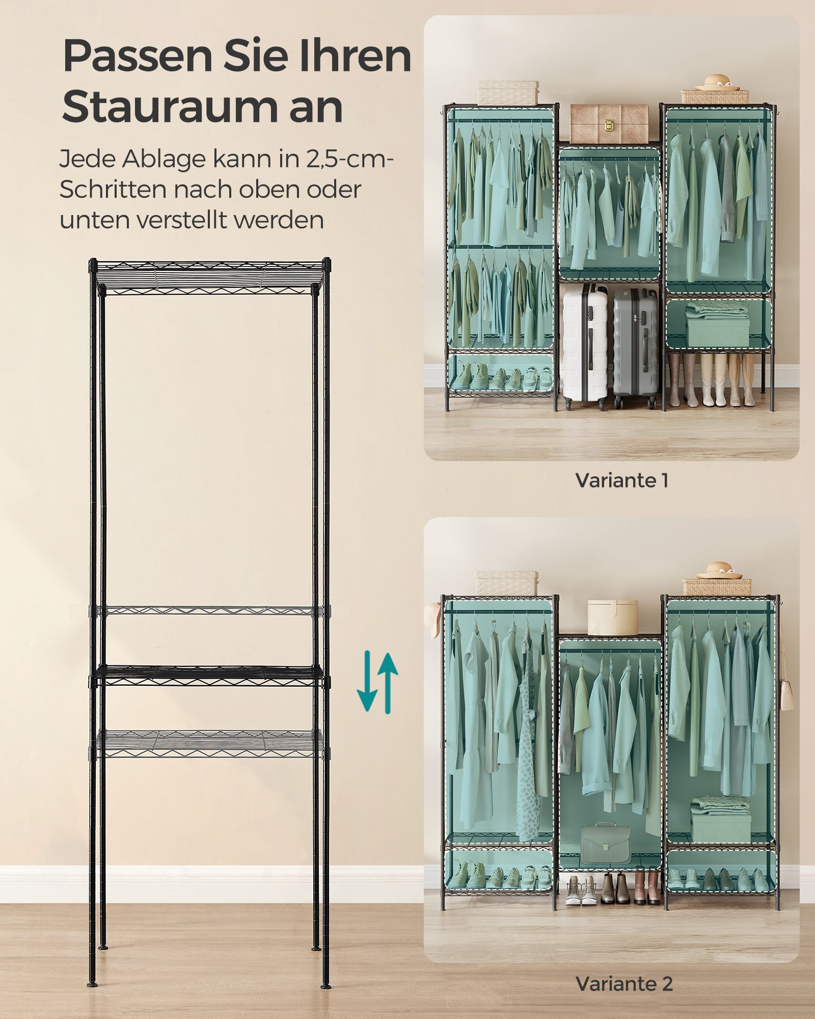 Kledingkast – open – met verstelbare planken