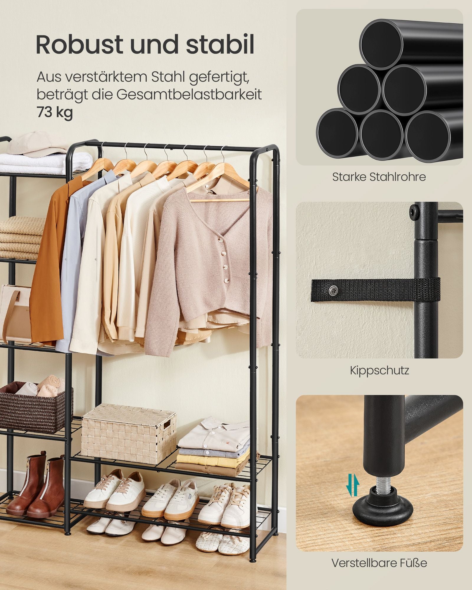 Kledingrek met Planken – Ruimtebesparend – Mat Zwart