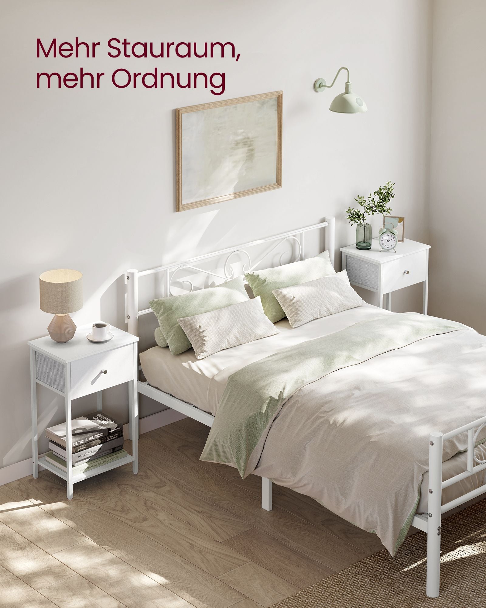 Bijzettafel – met stoffen lade – wit