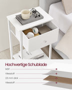 Bijzettafel – met stoffen lade – wit