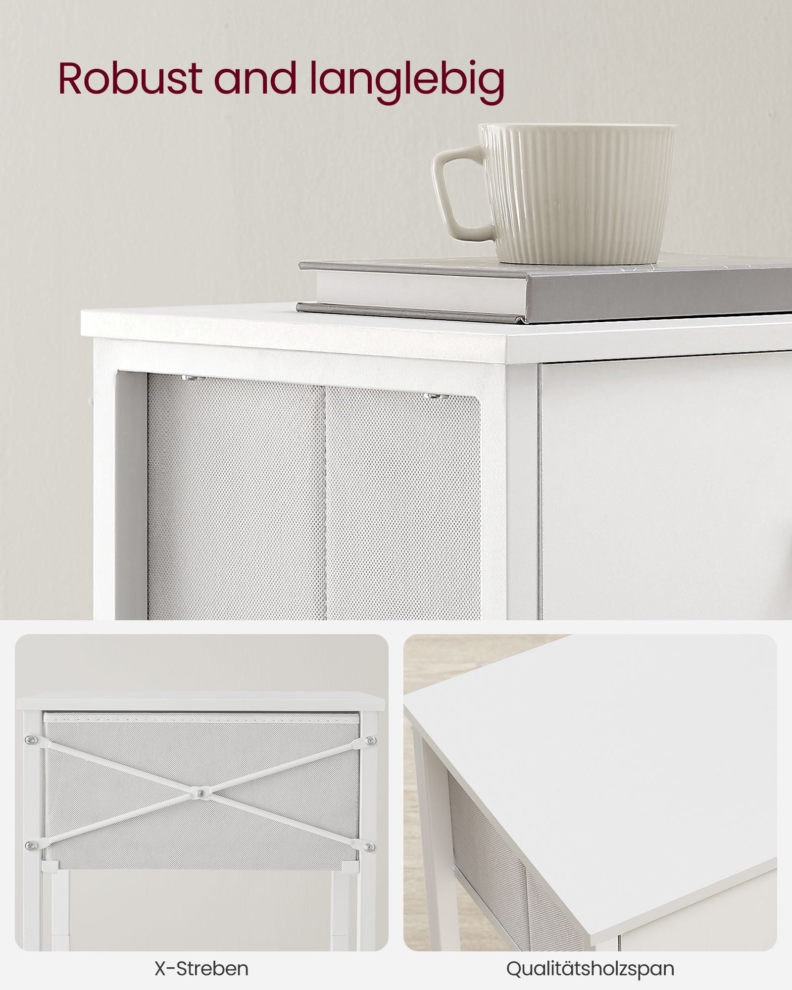 Bijzettafel – met stoffen lade – wit